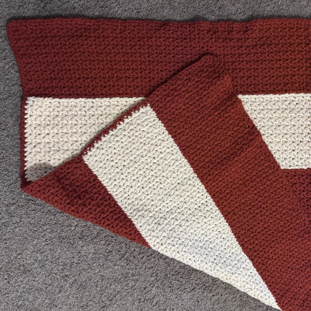 Vintage Granny Handmade Afghan Throw Blanket 70 X42 Burnt Orange/Cream Heavywarm